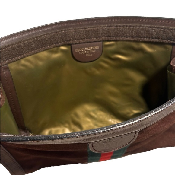 Gucci Brown Suede Clutch with Red and Green Stripe - Picture 5 of 6